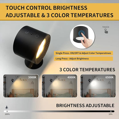 Applique murale LED rotative à 360° à double tête – Commande tactile et à distance