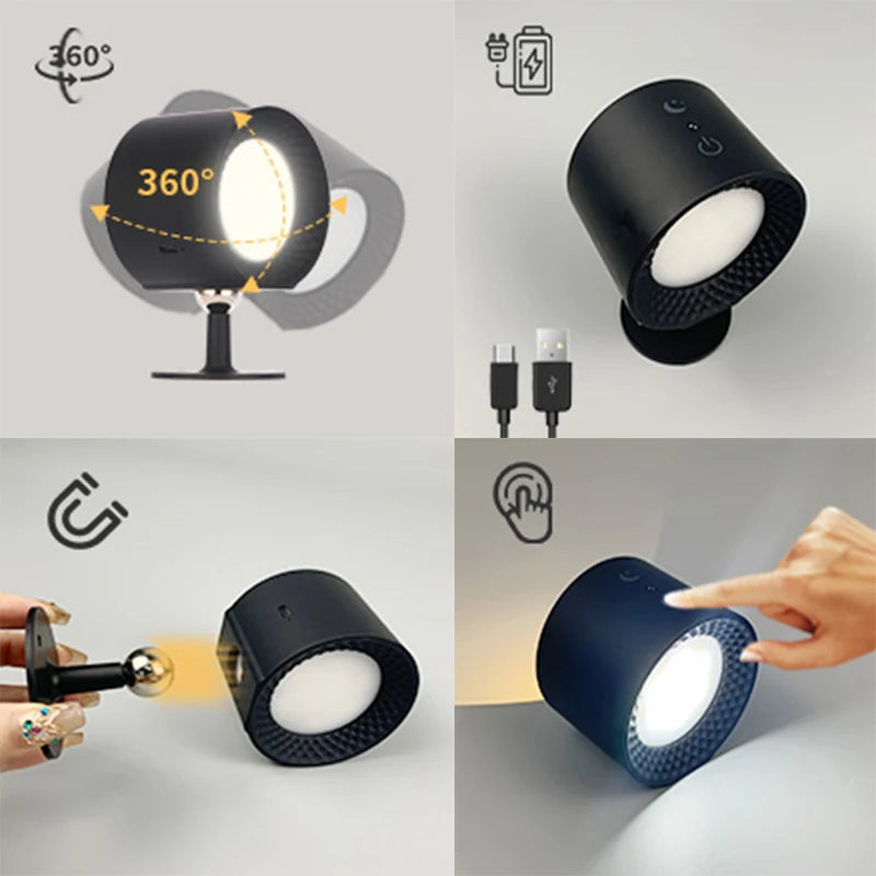 Applique murale LED rotative à 360° à double tête – Commande tactile et à distance