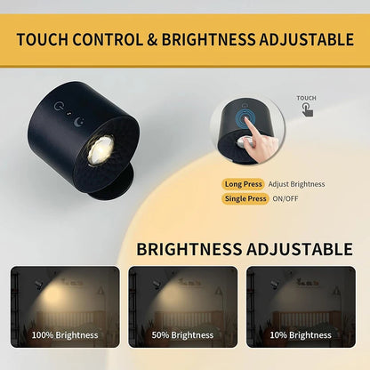Applique murale LED rotative à 360° à double tête – Commande tactile et à distance