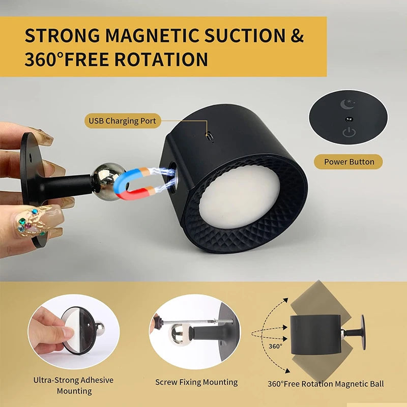 Applique murale LED rotative à 360° à double tête – Commande tactile et à distance