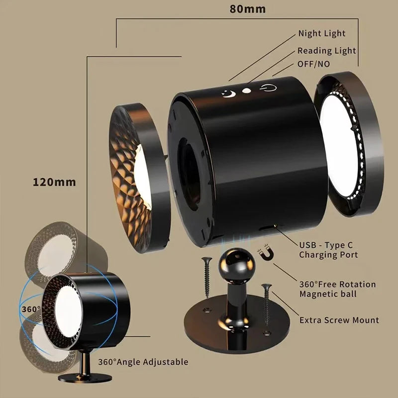 Applique murale LED rotative à 360° à double tête – Commande tactile et à distance