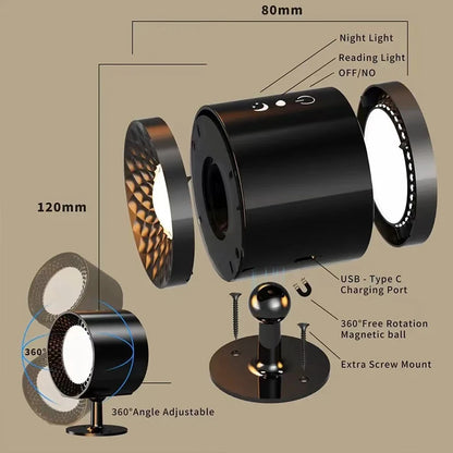 Applique murale LED rotative à 360° à double tête – Commande tactile et à distance